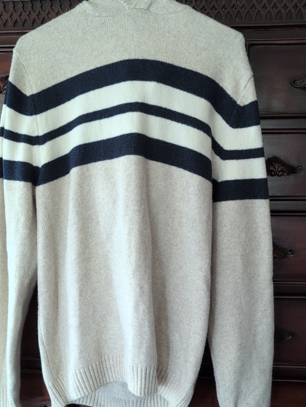 Men's Cream Stripe Knit Sweater